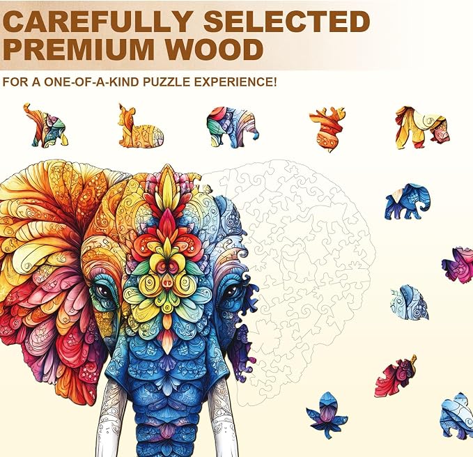 Floral Elephant Puzzles Adults Gifts Wooden 95 Pieces 8.5 * 8.1in - Image 2