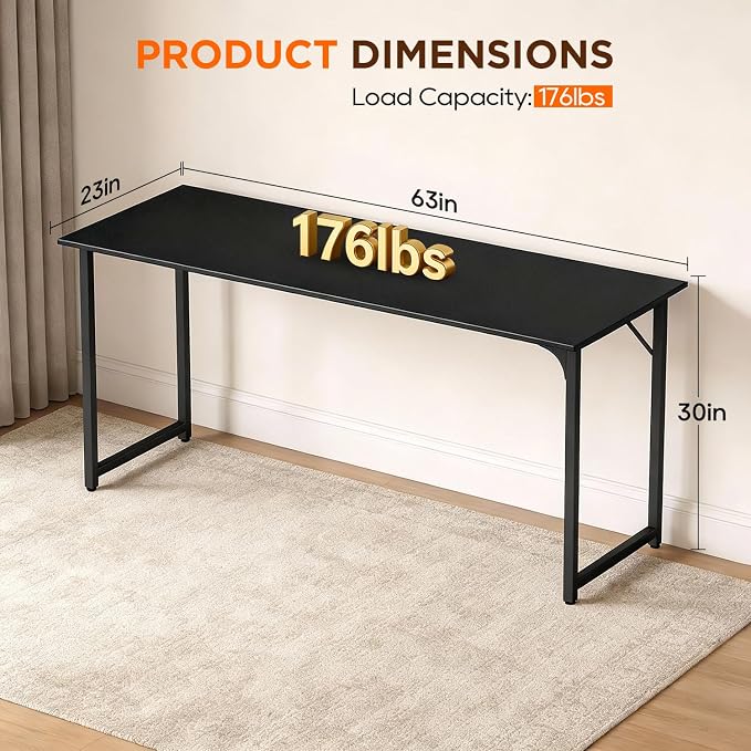 PayLessHere | 63 Inch Computer Desk | Black | Office Desk - Image 3