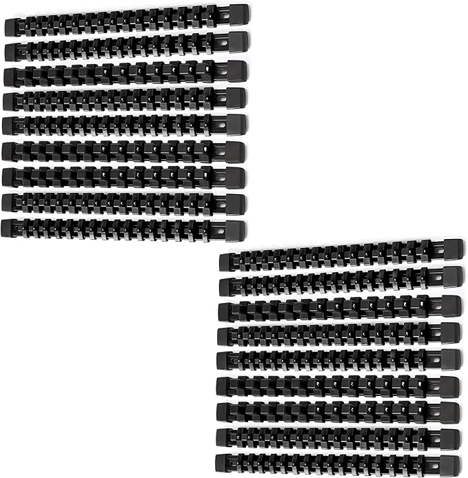 ALOANES 18 PC ABS Socket Organizer,1/2 inch, 3/8 inch, and 1/4 inch Drive Socket Rail Holders, Heavy Duty Socket Racks, Black Rails with Black Clips