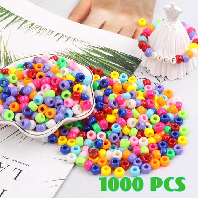 1000Pcs Pony Beads Bracelet 9mm Rainbow Plastic Barrel Pony Beads - Image 6
