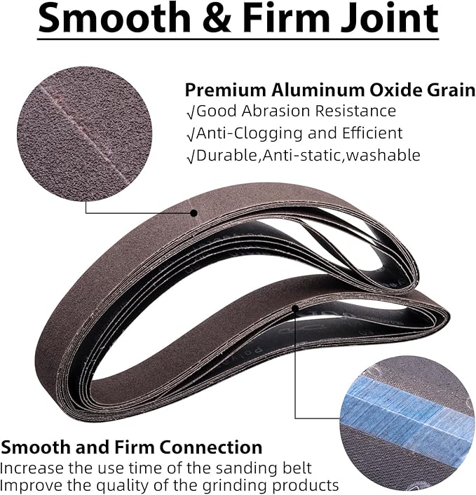 2 x 72 Inch Sanding Belts, 80 Grit Aluminum Oxide Metal Grinding Belts, 2 x 72 Sander Belts for Metal Polishing, Knife Sharpening, 6 Pack