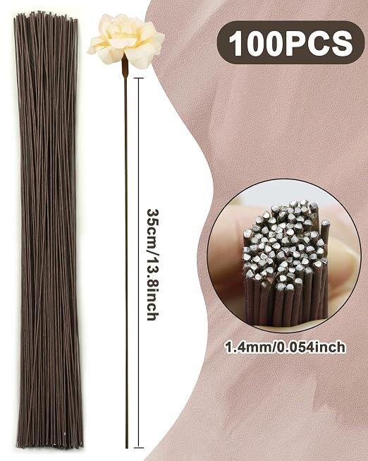 100 PCS FIVEIZERO 18 Gauge Brown Floral Wire Stems - Image 2