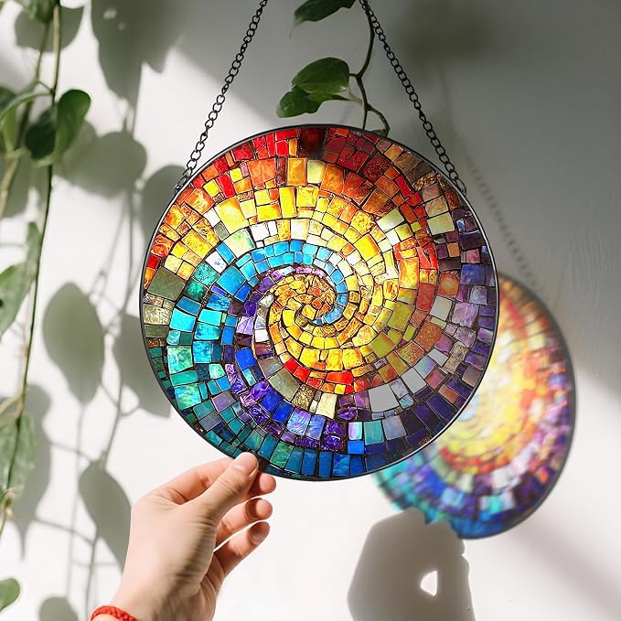 8'' Rainbow Spiral Suncatcher Ornament, Stained Glass Window Hanging, Sun - Image 3