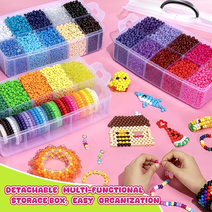 Simetufy 14000Pcs Pony Beads Bulk, 30 Colors 6x9 Kandi Beads - Image 2