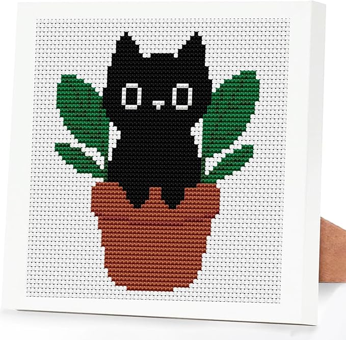 Black Cat Plants Stamped Cross Stitch Kits by DIYHomeDecor