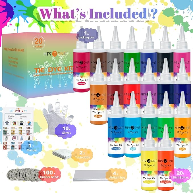 HTVRONT Tie Dye Kit for Large Groups, 20 Colors Tye Dye for Kids & Adults | - Image 7
