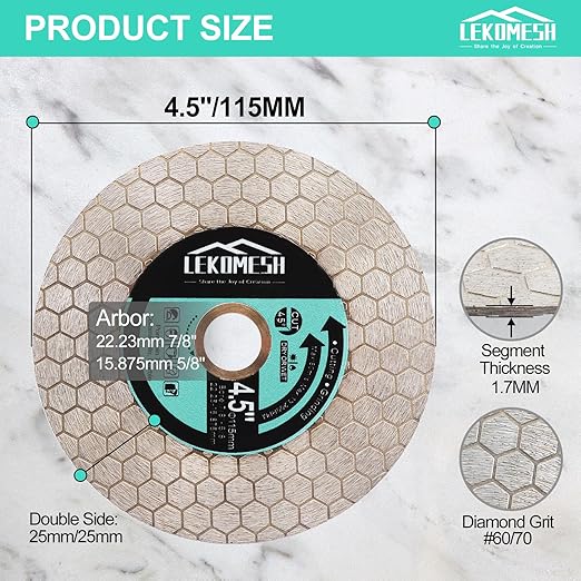 Tile Blade 4.5"/115mm - 2pcs Diamond Saw Blade Hexagon Design for Cutting and Grinding Granite Marble Ceramic Porcelain Tile,Arbor 7/8"-5/8"
