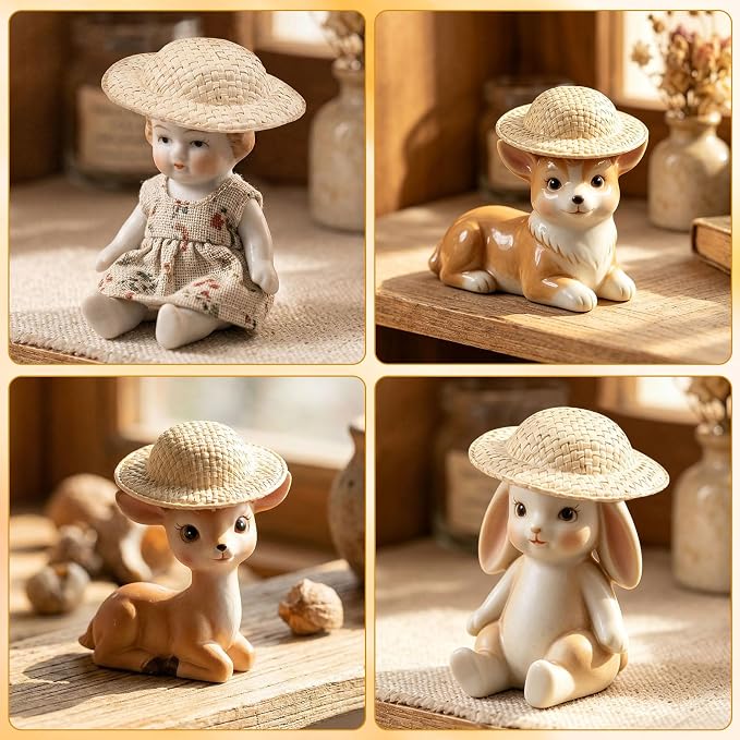 15pcs 2" Miniature Straw Hats, Woven Doll Caps - Image 4