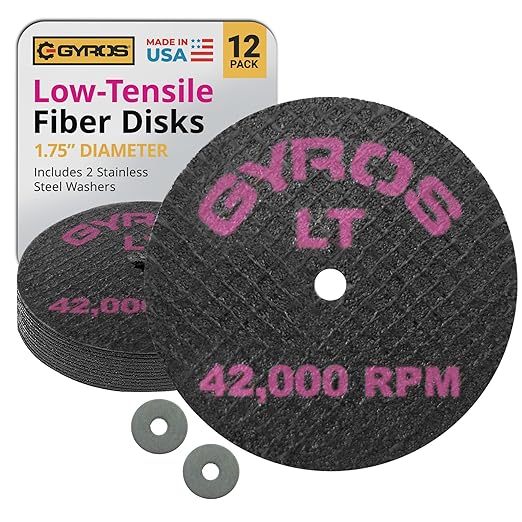 GYROS Cut-Off Wheels for Rotary Tools – 1.75” Low-Tensile Fiberglass Reinforced, 12-Pack | Cuts Wood, Plastic, Stone, Ceramic, Aluminum, Copper, Brass | Made in USA 11-21702/12