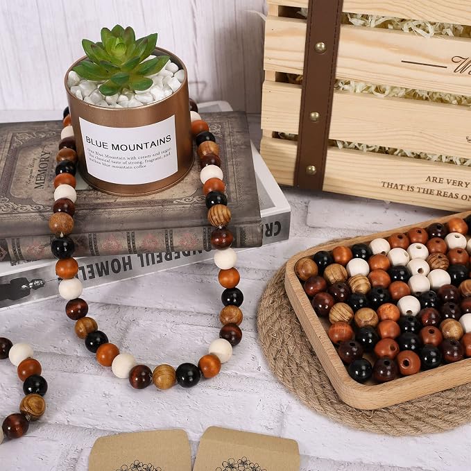 Whaline 240Pcs Farmhouse Rustic Fall Wood Beads Natural Round Wooden Beads - Image 4