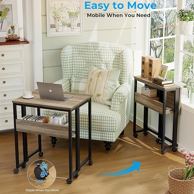 GreenForest Folding Desk with Wheels, 24.8" Rolling Table - Image 4