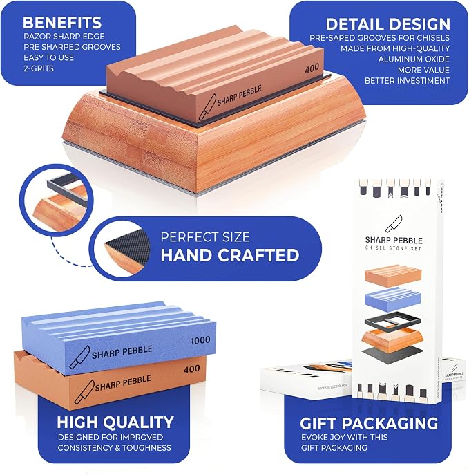 Sharp Pebble Sharpening Stones for Wood Carving Tools-Two Whetstones Grit 400 & - Image 2