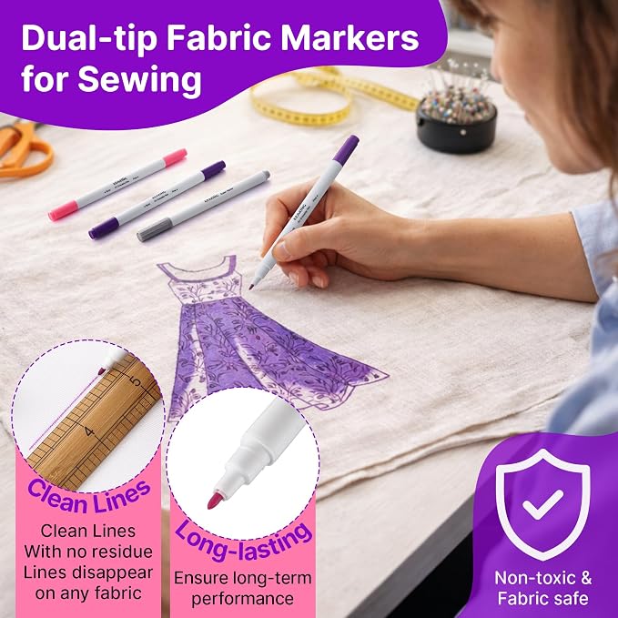 Avenuebool Fabric Markers for Sewing, Disappearing Ink Pen for Fabrics Sewing - Image 5