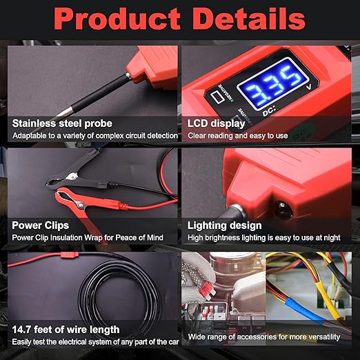 Multifunctional Car Circuit Tester,Digital Display Short Circuit Finder,6-24V AC/DC Car Power Tester, Component Activation Electrical Tester for Trailer Lights Testing/Continuity Testing