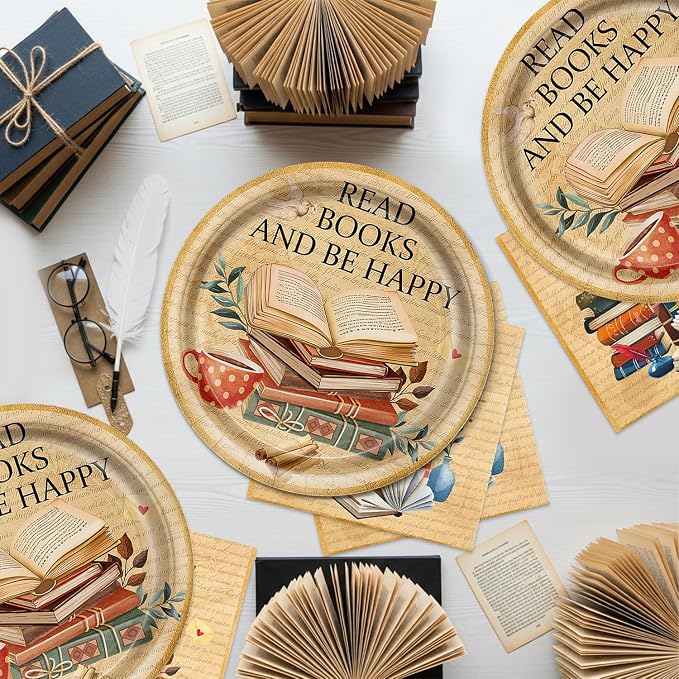 40Pcs Book Party Decorations Vintage Storybook Club Birthday Plates and Napkins - Image 5