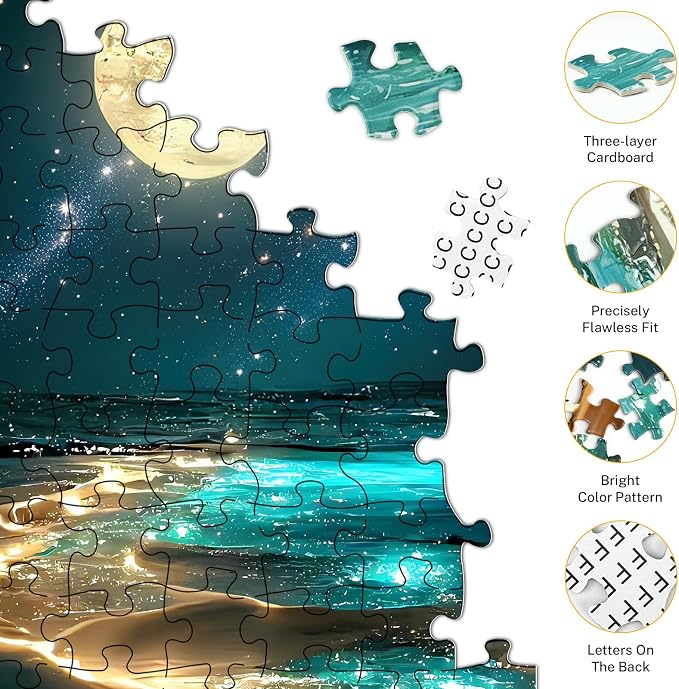 Moonlight Jigsaw Puzzles for Adults 1000 Pieces, Sparkling Beach Nature - Image 5