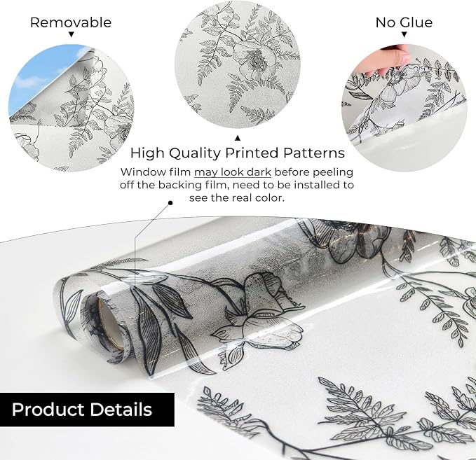 ADD.HERES Window Privacy Film, Colorful Floral Window Stickers, Removable DIY - Image 3