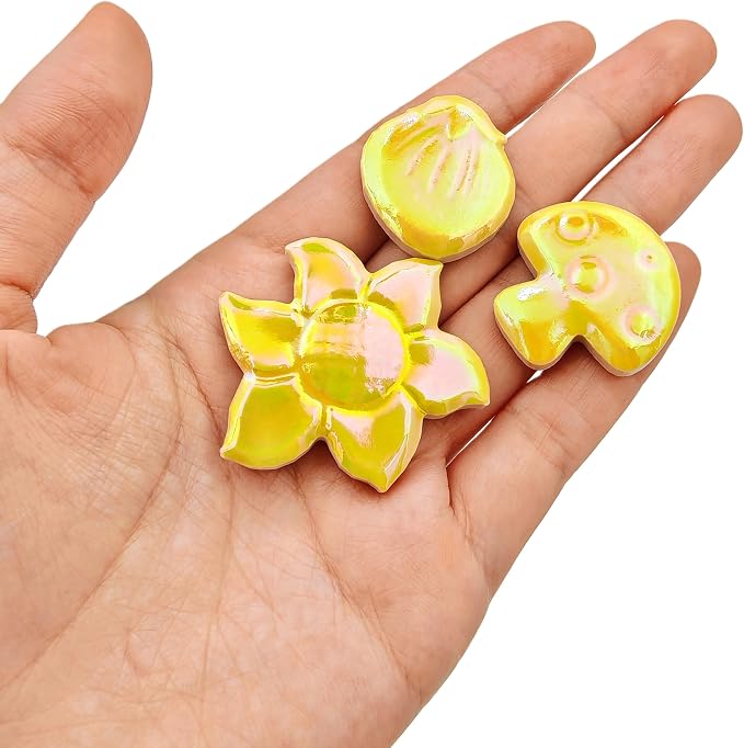 500g/1.1lb Ceramic Mosaic Tiles Mixed Shapes of Flowers, Mushrooms - Image 4