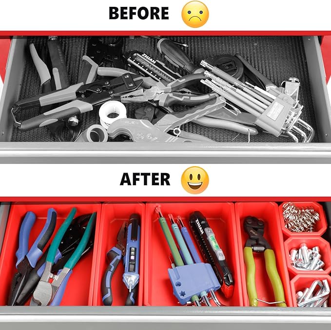 Tool Chest 8-Drawer | 42'' Large Rolling Tool Chest with Wheels | Detachable Top Metal Tool Box | Garage Storage Cabinet for Repair Room,Warehouse | Rolling Tool Box with Hooks,Liners,Tray Divider