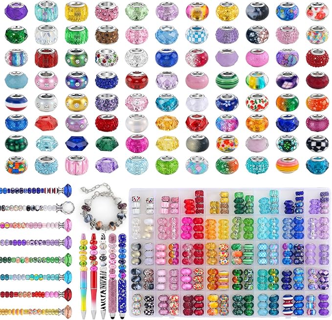 Aipridy European Large Hole Beads, Colorful Glass Charm Beads Set by AIPRIDY