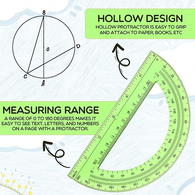 EBOOT Plastic Protractor Math Protractors 180 Degrees, 6 Inch, Pack of 2 (Green)