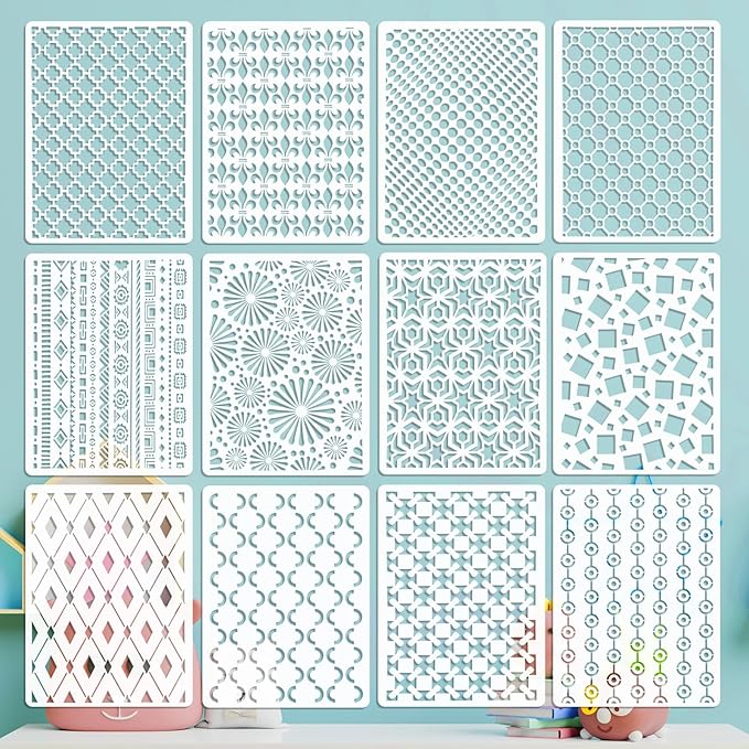 OOTSR 12 Geometric Painting Stencils Set, 11.4"x8.3" Art Templates by OOTSR