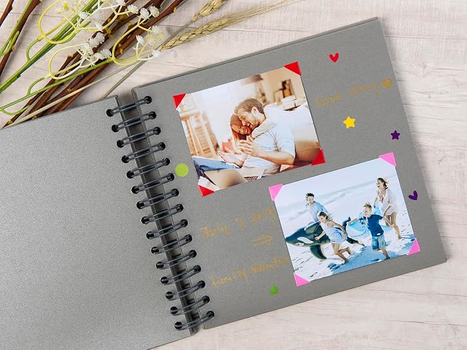 potricher 8 x 8 Inch DIY Scrapbook Photo Album 80 Pages Thick Kraft Blank Gray - Image 3