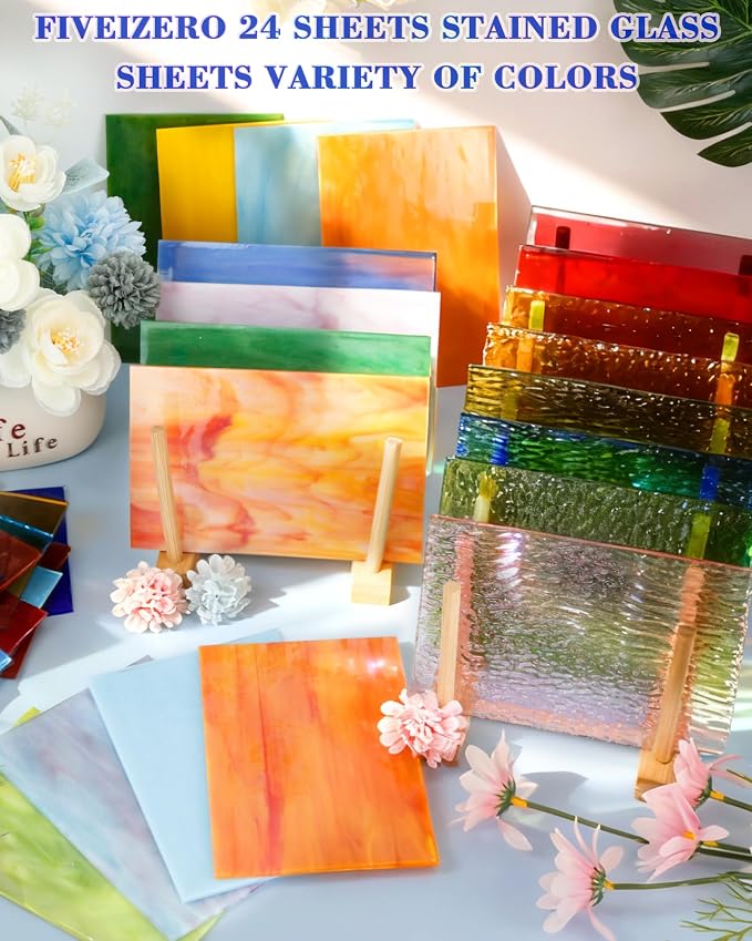 FIVEIZERO 24 Sheets Stained Glass 4x6 Inch – Rainbow Stained Glass Sheets - Image 4