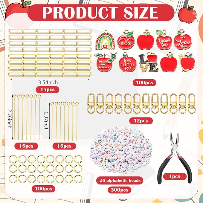 CraftyDream 558 Pcs Teacher Charm Keychain Making Kit Back to School Thank You - Image 2