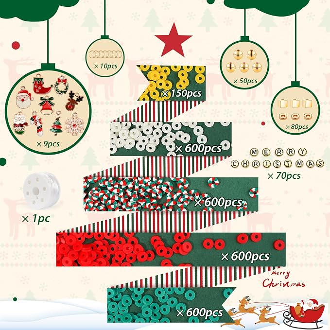 Gionlion Christmas Beads for Bracelets, Clay Beads Bracelat Making kit Golden - Image 3