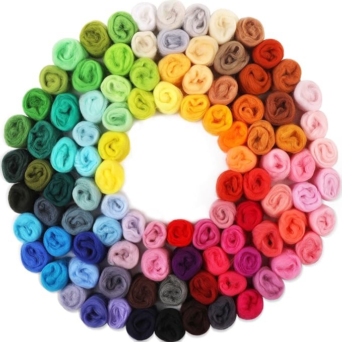WONVOC 100 Colors Needle Felting Wool, Wool Roving 3g per Color, 10.5 oz Total by wonvoc