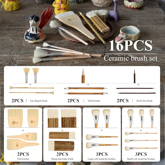 Pottery Glaze Brushes, Different Shape Wool Soft Bristle - Image 7