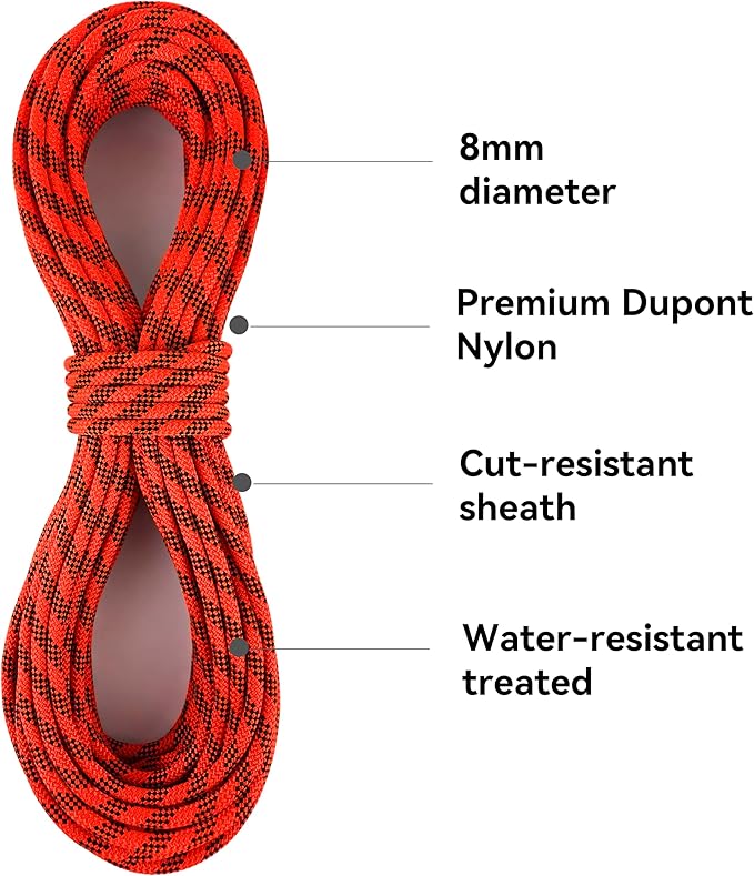 SEAMUS 8mm Prusik Accessory Cord 6M (20ft) UIAA Rock Climbing Rope 14Kn High Tensile Strength Rock Climbing Accessories Cord Double Braid Nylon Cord for Mountain Tree Climbing,Fire Rescue