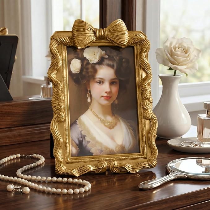 Cuspin 4x6 Gold Picture Frame Bow Frames, Vintage 4 by 6 Photo Frame - Image 2