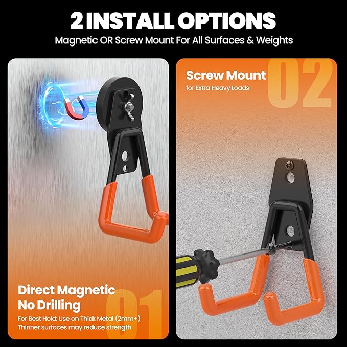 6 Pack Large Magnetic Hooks Heavy Duty Extra Strong Magnetic Garage Hooks Big NdFeB Industrial Magnet Hooks Magnetic Utility Storage Holder Organization with Anti-Slip Coating for Hanging Garden Tool