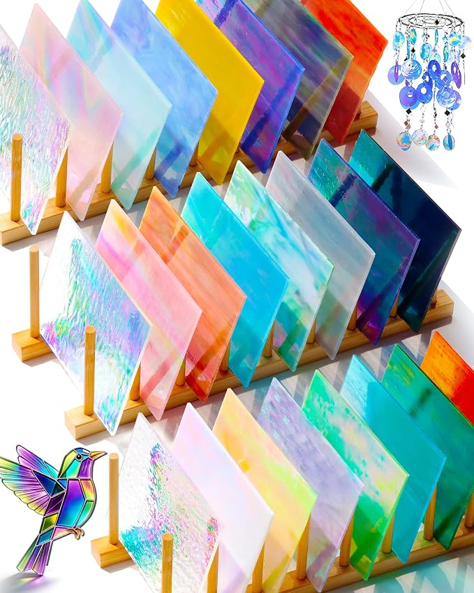 FIVEIZERO 24 Sheets Iridescent Stained Glass Sheets, 4x6 Inch Stained Glass by FIVEIZERO