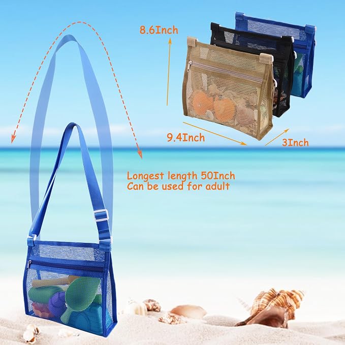 MUYIZI Mesh Beach Bag for Collecting Shells 3 Pack, Shell Bags for Beach - Image 3