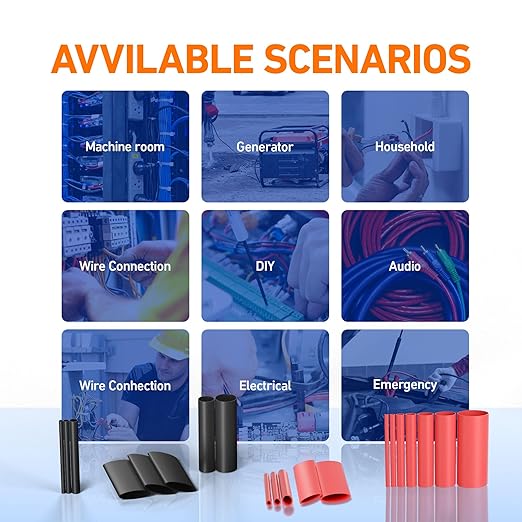 TKDMR 446 Pcs Heat Shrink Tubing Kit - 4:1 Ratio Adhesive Lined, Marine Grade Shrink Wrap - Industrial Heat Shrink Tubing,Red and Black