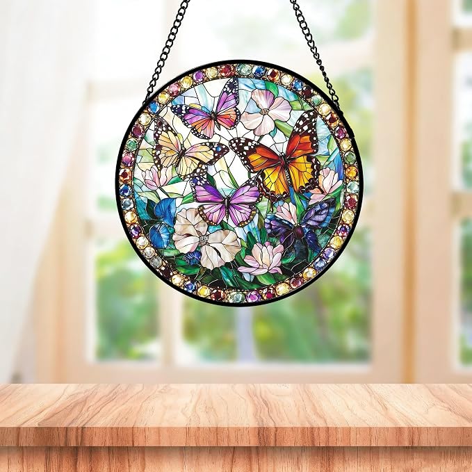 DASTOLL Stained Glass Window Hanging, Colorful Butterfly Suncatcher - Image 5