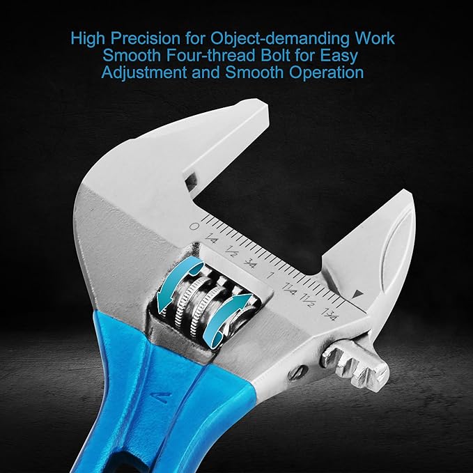 Lichamp 8-Inch Stubby Adjustable Wrench with 44 mm Wide Jaw Opening for Plumbing Automotive and Industry Tight Spaces Work