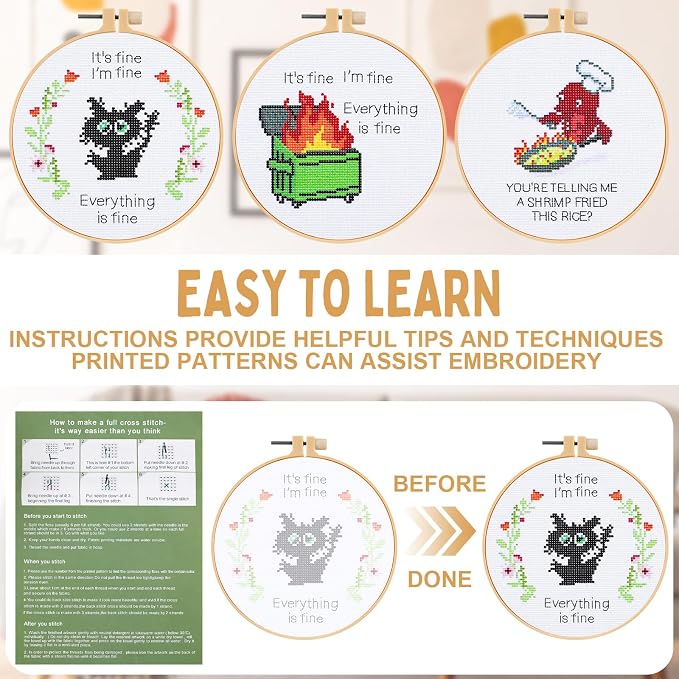 Daifunli 3 Sets Funny DIY Embroidery Kits - Image 3