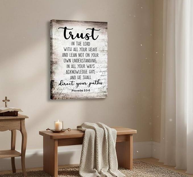 YOXORDQ Proverbs 3:5-6 Bible Verse Wall Art-Canvas Wrapping 16x24in | Trust in - Image 2