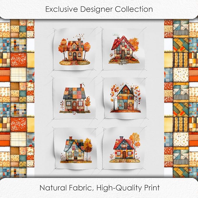 Cozy Autumn Patchwork House Fabric Panel – Six 10×10 inch Designs + Bonus - Image 5