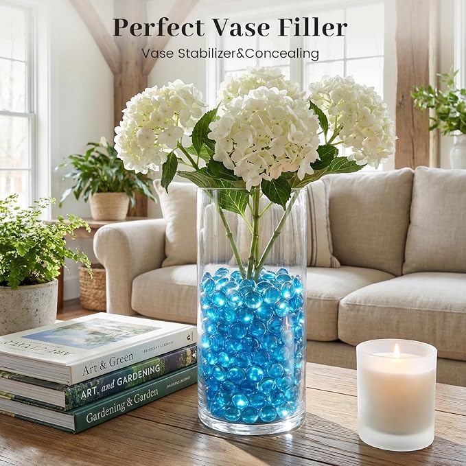 FUTUREPLUSX 5LB Light Blue Flat Glass Marbles, Vase Filler Beads Gems | - Image 3