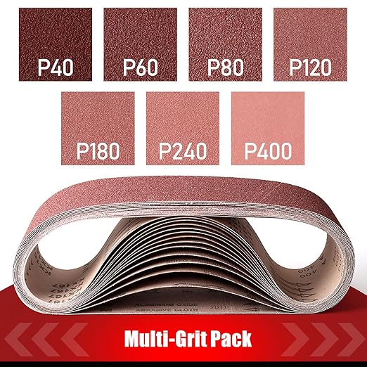 21 Pack 3 x 21 Inch Sanding Belts, 3x21 Belt Sander Sanding Belts 40/60/80/120/180/240/400 Grits Assortment Sanding Belt for Belt Sander Knife Sharpening Woodworking Metal Polishing