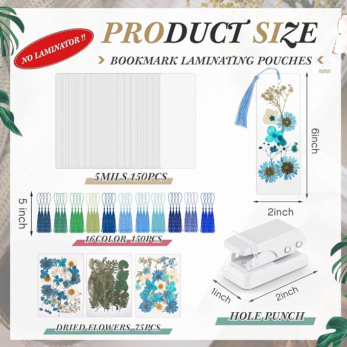 Fuyoooo 376 Pcs Pressed Flowers Bookmark Making Kit, DIY Bookmark Laminating - Image 2