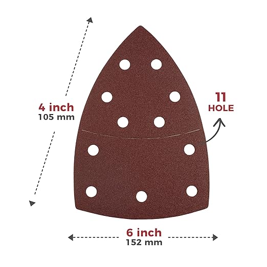 S SATC 50 PCS Mouse Sander Sandpaper 11 Holes 180 Grit Detail Sander Sandpaper Palm Sander Paper Hook and Loop Sander Pads Triangular Sanding Sheets