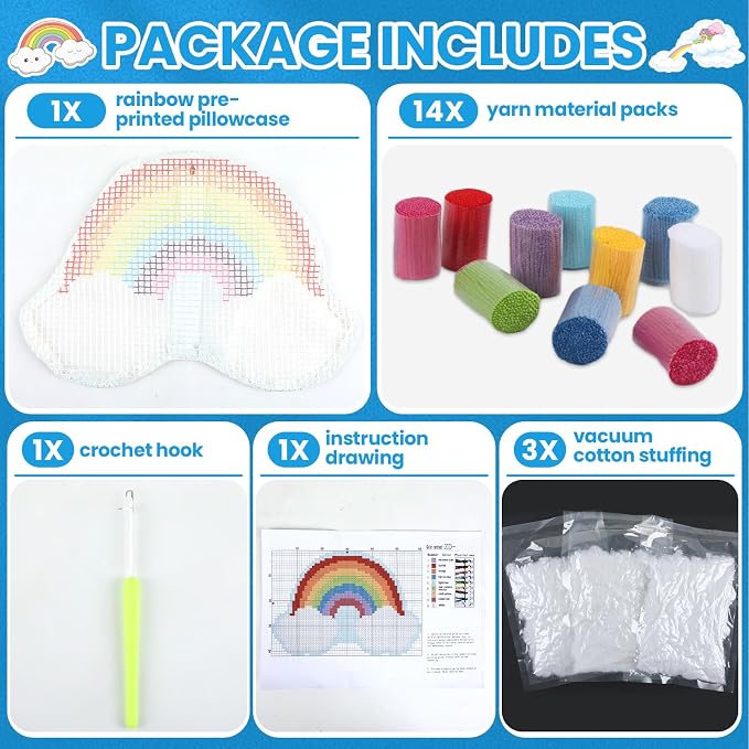 Justforjoyful Rainbow Latch Hook Kit Rainbow Pillow DIY Craft Kit - Image 6