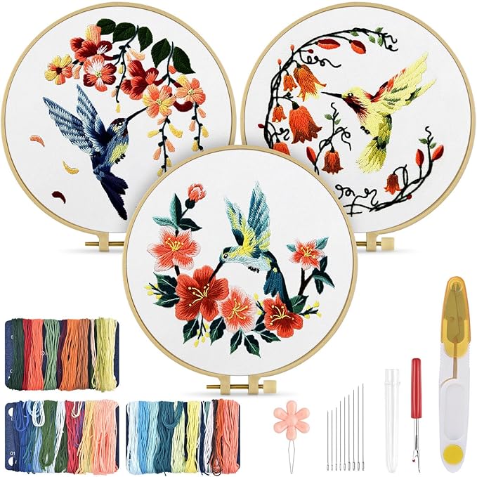 TINDTOP Hummingbird and Flower Embroidery Kit by TINDTOP
