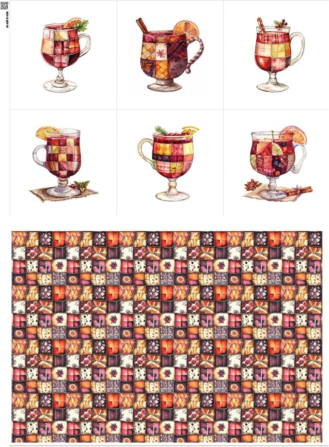 Patchwork Mulled Wine Cotton Fabric Panel – 6 Designs + Bonus Sheet 29.5×19.6 by FabricsTown